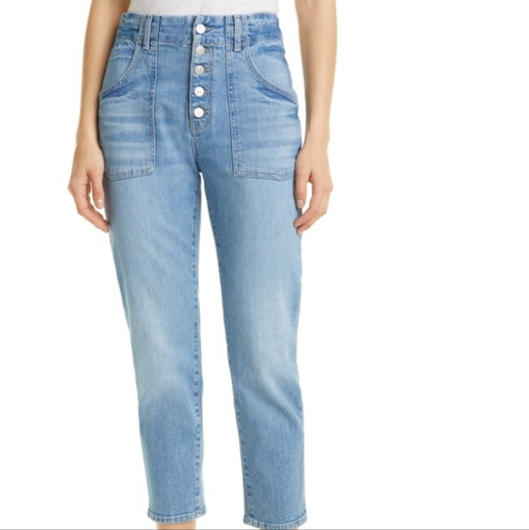 Veronica Beard Arya Exposed Button Fly Straight Leg Blue High-Waisted Jeans Sz26 - Picture 1 of 10